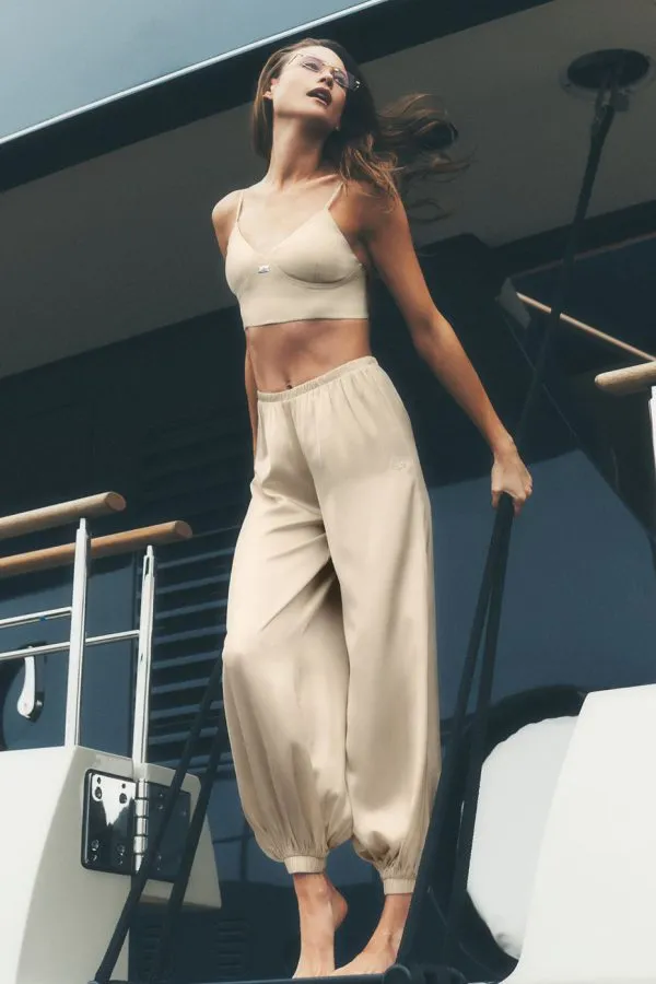Silk Blend High-Waist Radiance Pant - Sandy Beige
